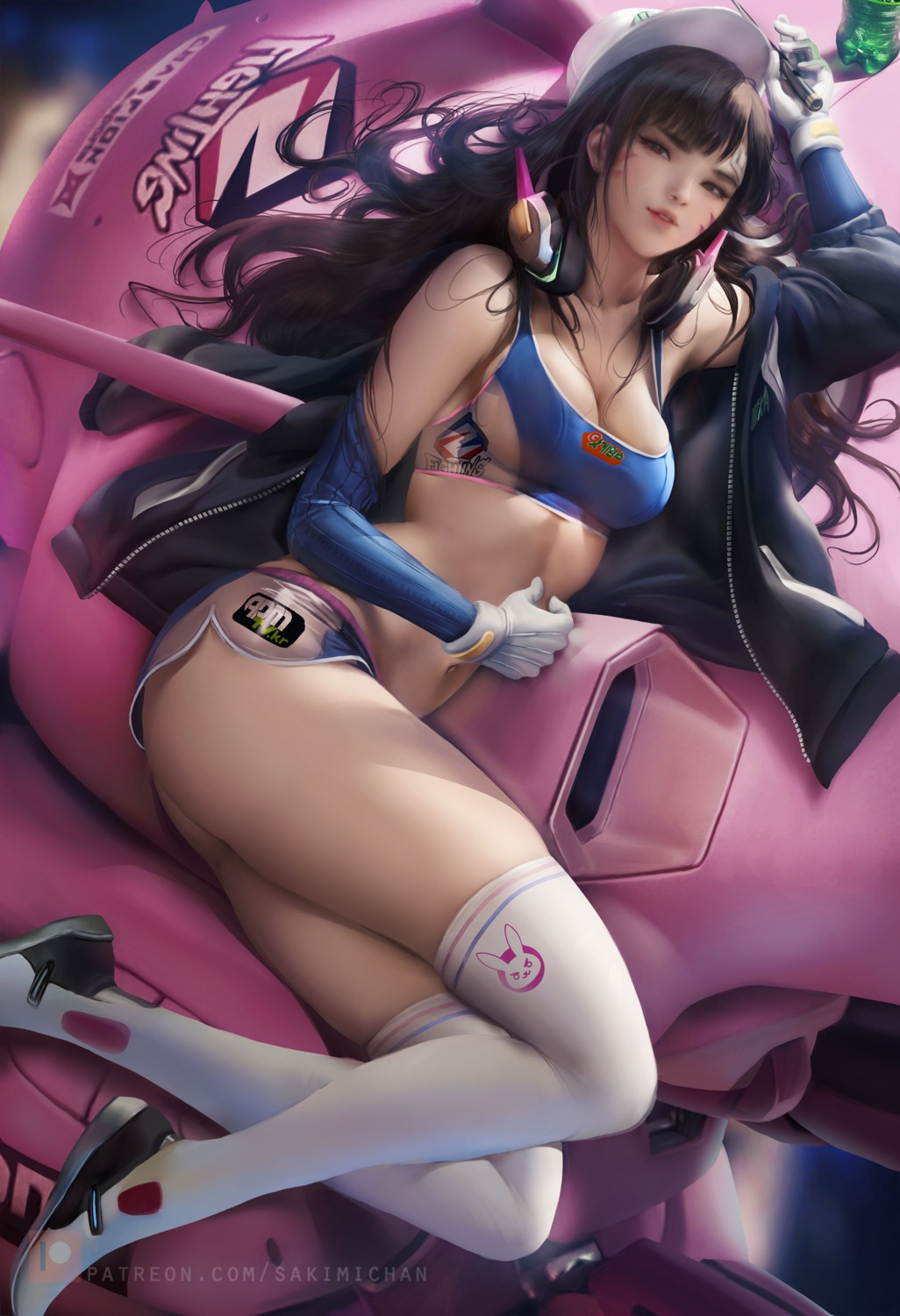 bikini_top cleavage d.va headphones mecha open_shirt overwatch sakimichan see_through swimsuits thighhighs