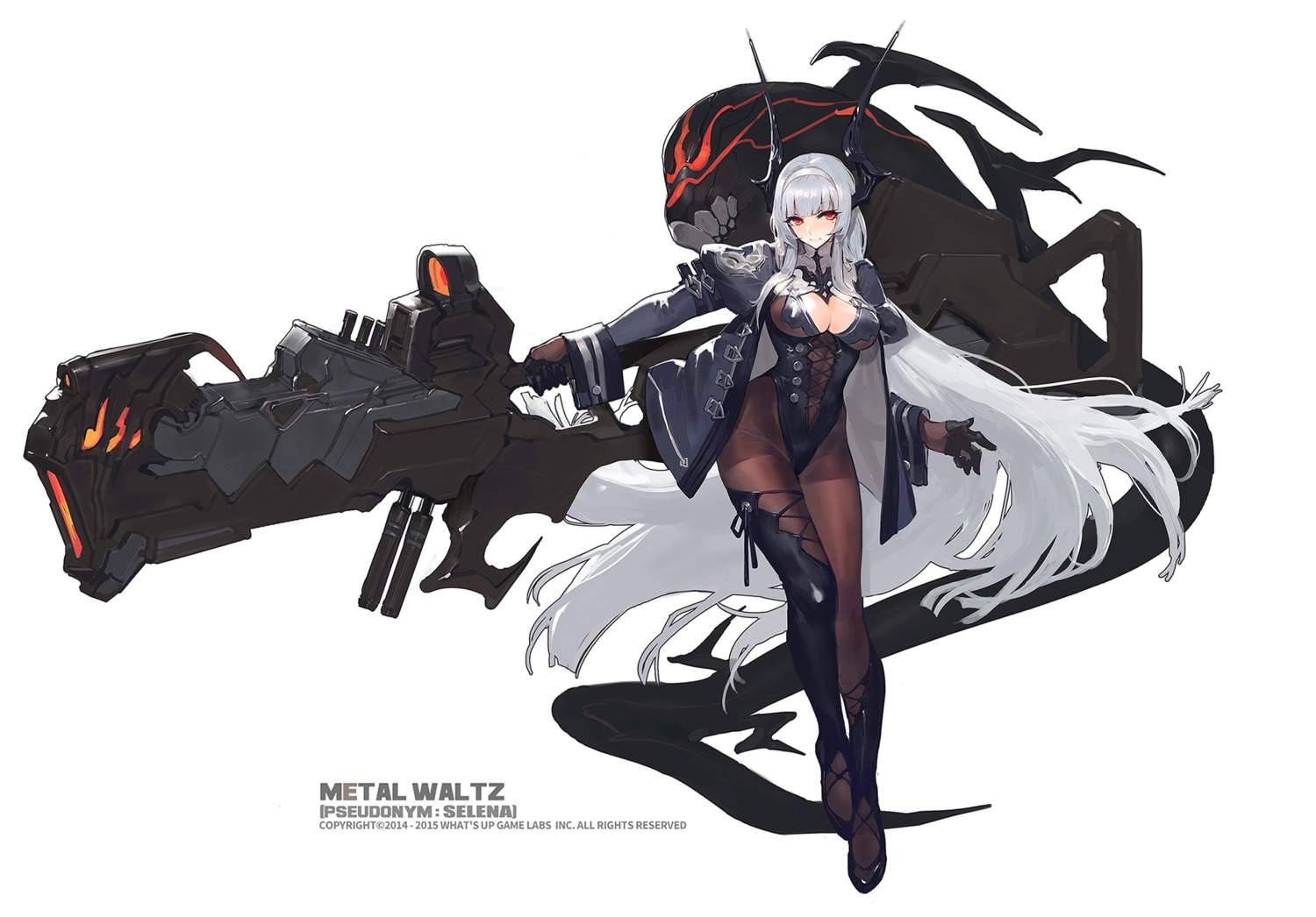 cleavage erect_nipples gun horns kishiyo metal_waltz no_bra nopan pantyhose