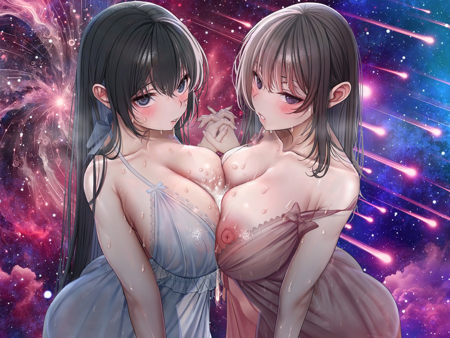 cum lingerie nipples no_bra see_through shiroiruka symmetrical_docking