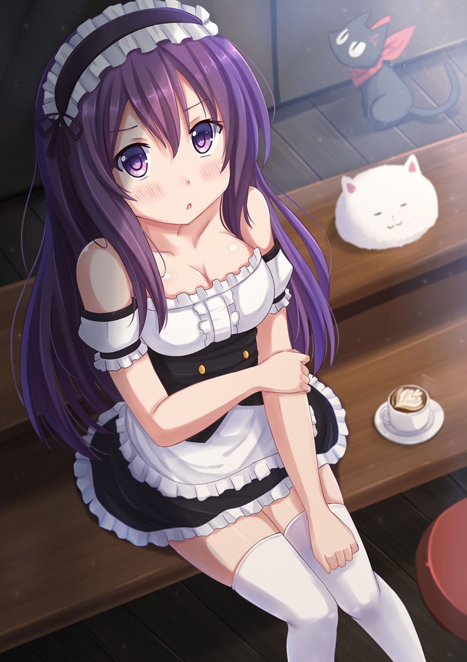 cleavage gochuumon_wa_usagi_desu_ka? kazenokaze maid neko nichijou sakamoto tedeza_rize thighhighs