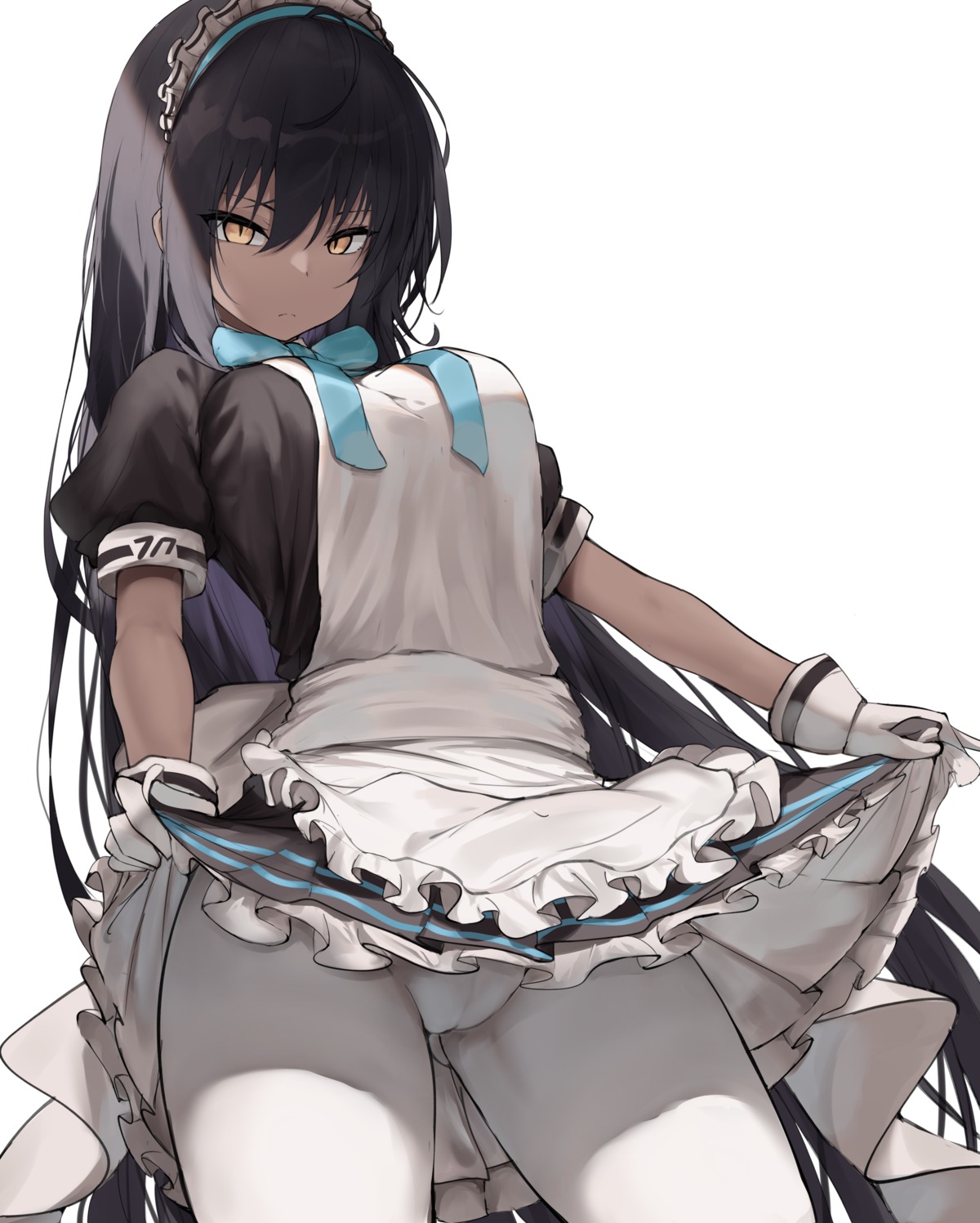 akaridreaming blue_archive cameltoe kakudate_karin maid pantyhose skirt_lift