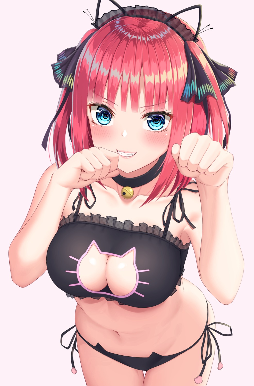 5-toubun_no_hanayome animal_ears bra breast_hold cleavage lingerie nakano_nino nemunemu_semi pantsu string_panties