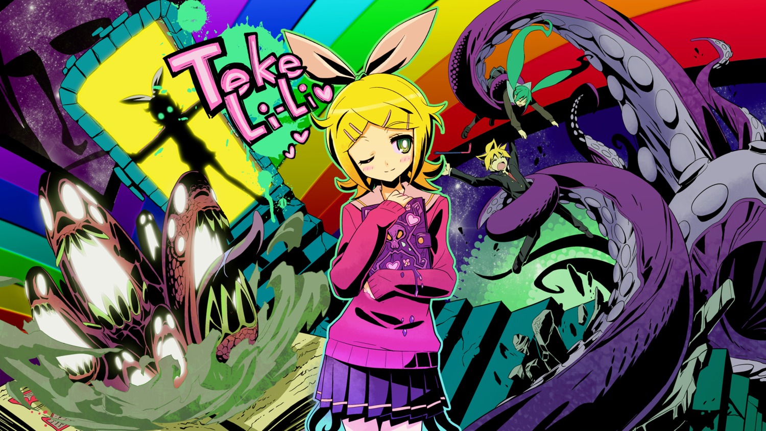 hatsune_miku kagamine_len kagamine_rin maxgonta vocaloid wallpaper