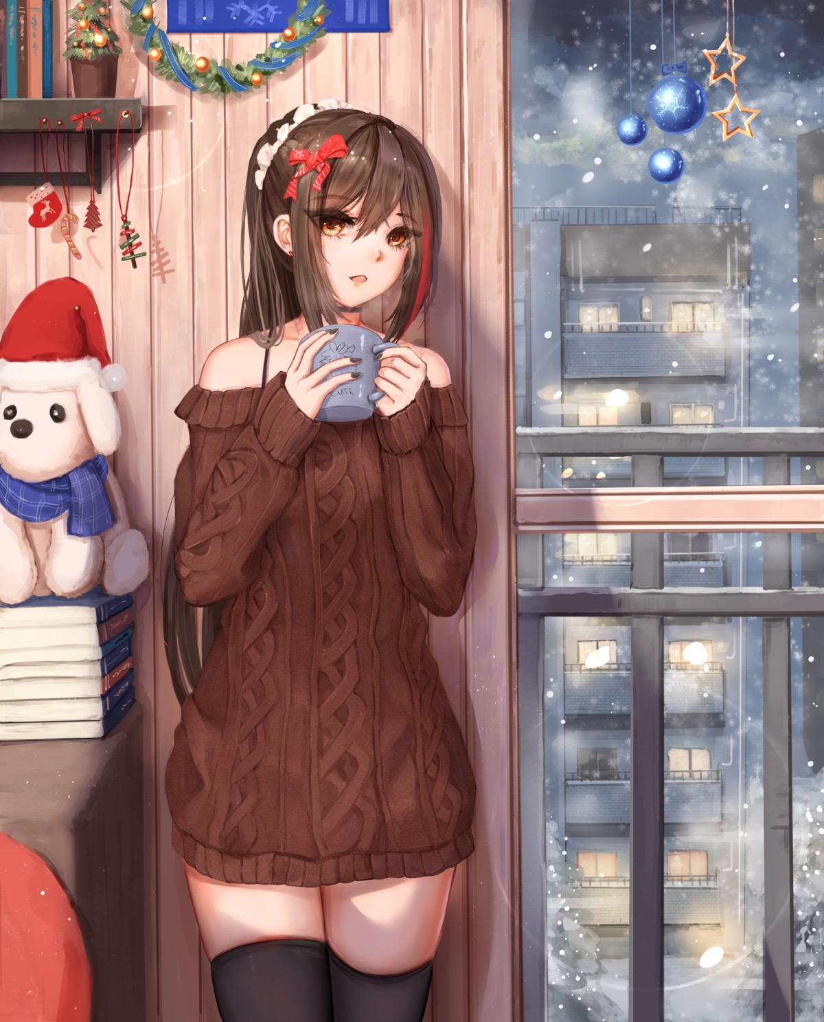 christmas dress sweater thighhighs yuzuriha