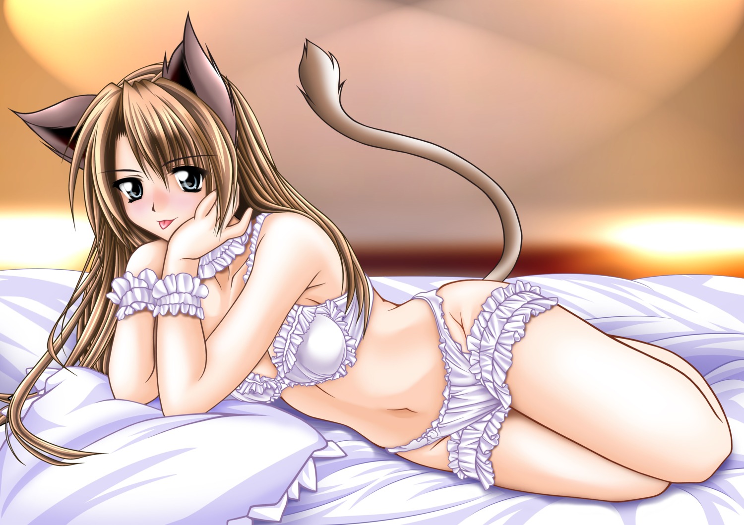 animal_ears bra cleavage garter nekomimi pantsu tail tomoya_kankurou