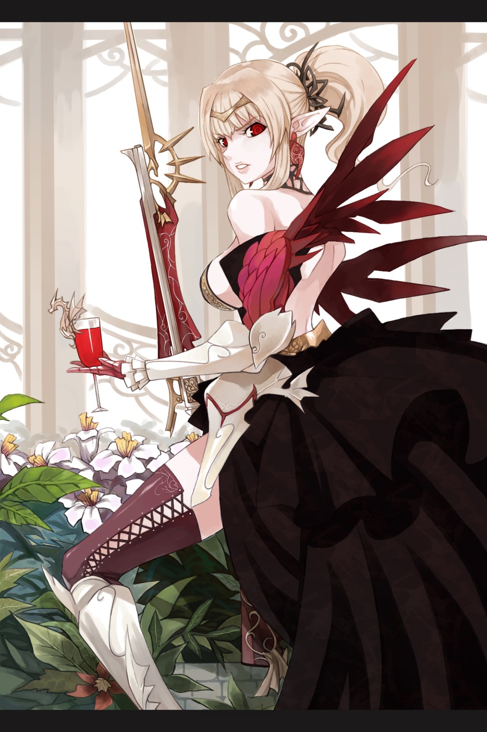 caee_penguin dress elf pointy_ears thighhighs wings