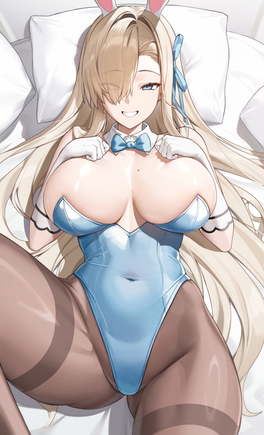 animal_ears blue_archive bunny_ears bunny_girl ichinose_asuna no_bra pantyhose samart_normal