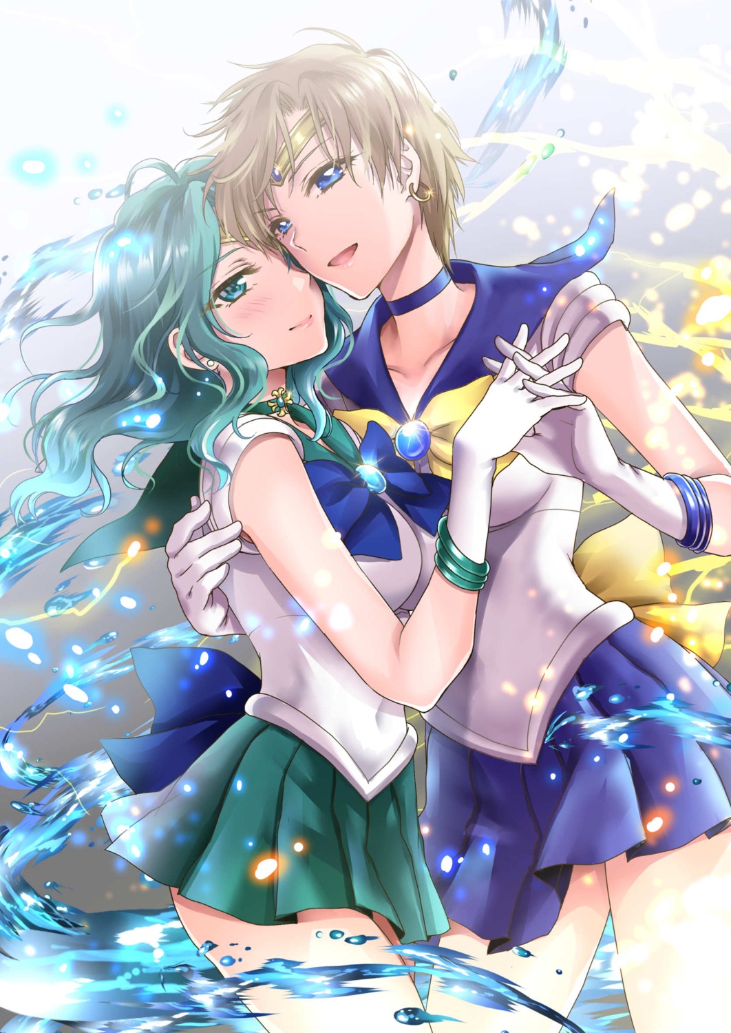 abe_hikaru kaiou_michiru sailor_moon seifuku skirt_lift tenou_haruka yuri