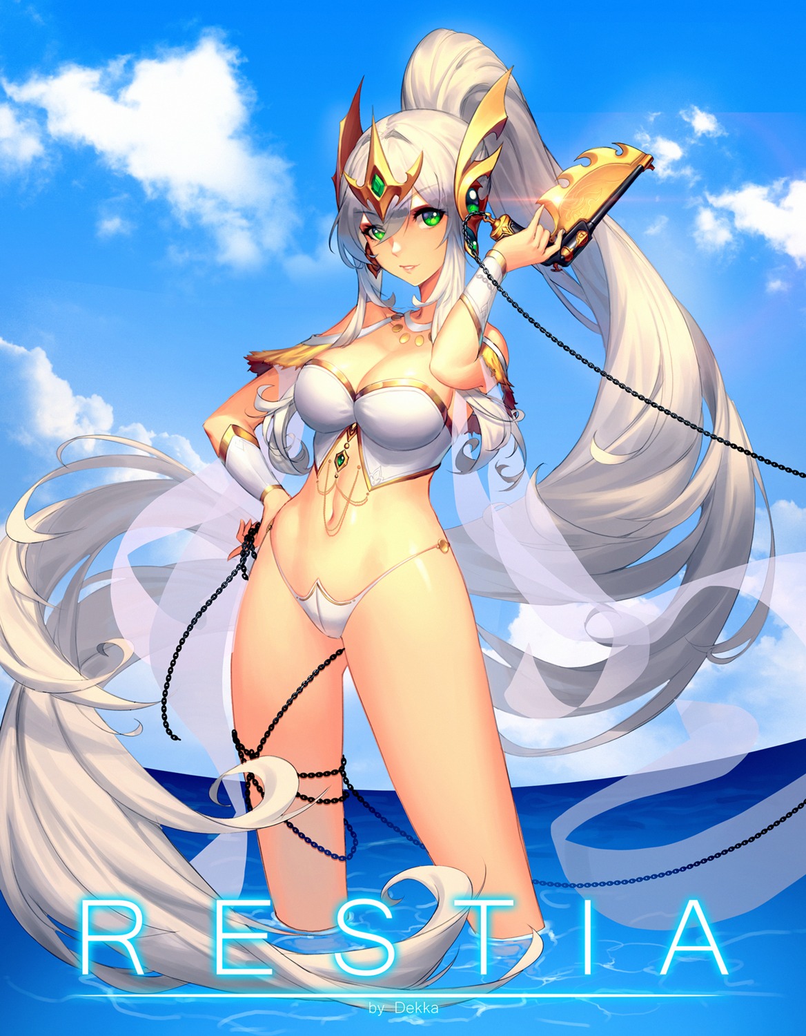 bikini_armor cleavage dekka dungeon_fighter gun wet