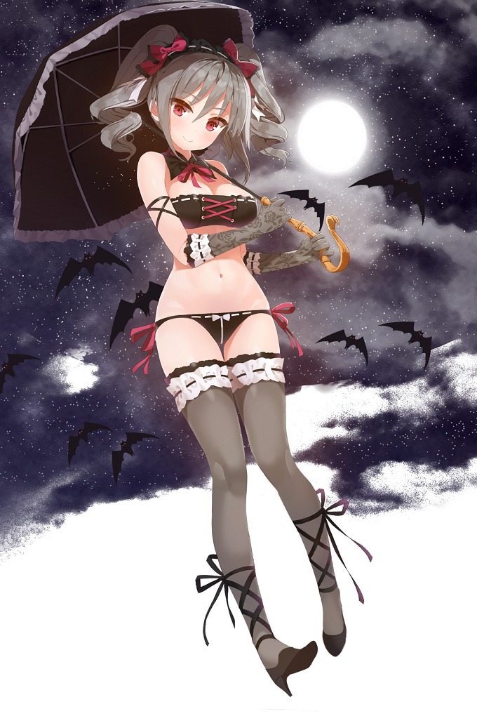 cleavage garter heels kanzaki_ranko lingerie mx2j pantsu string_panties the_idolm@ster the_idolm@ster_cinderella_girls thighhighs umbrella