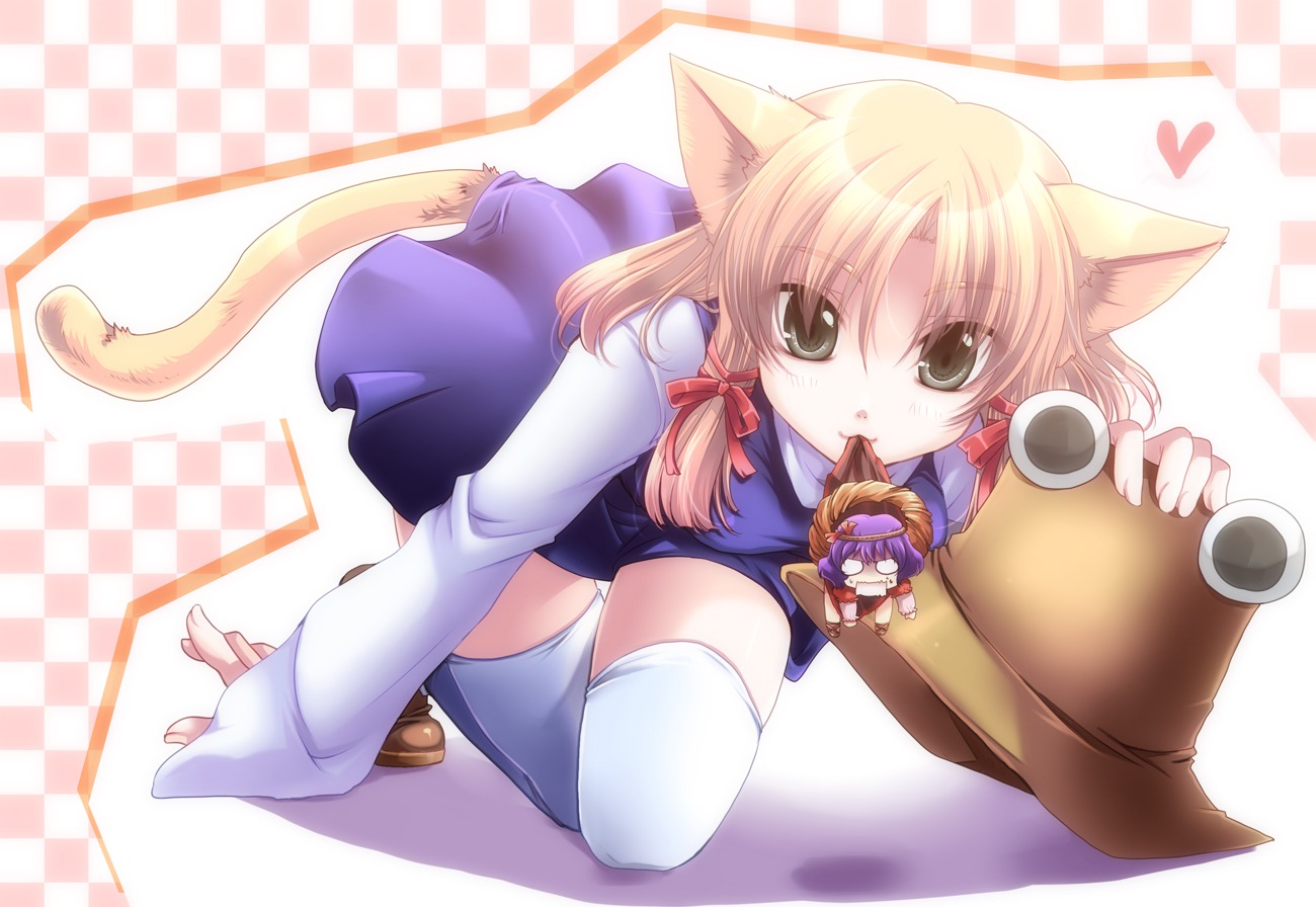 animal_ears chibi moriya_suwako shinolion tail thighhighs touhou yasaka_kanako