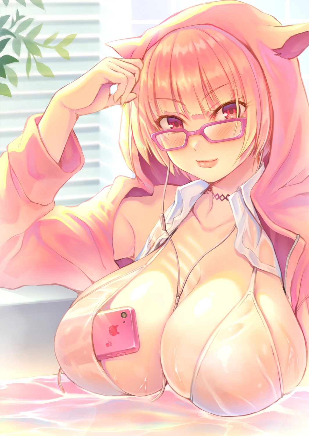 animal_ears bathing bra hinamo megane nekomimi see_through wet wet_clothes