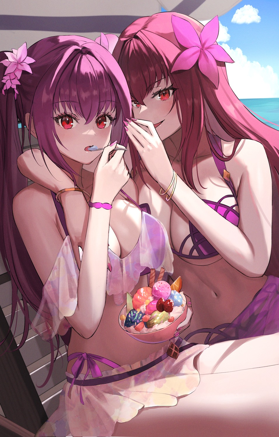 bikini dolce_(dolsuke) fate/grand_order scathach_(fate/grand_order) see_through swimsuits