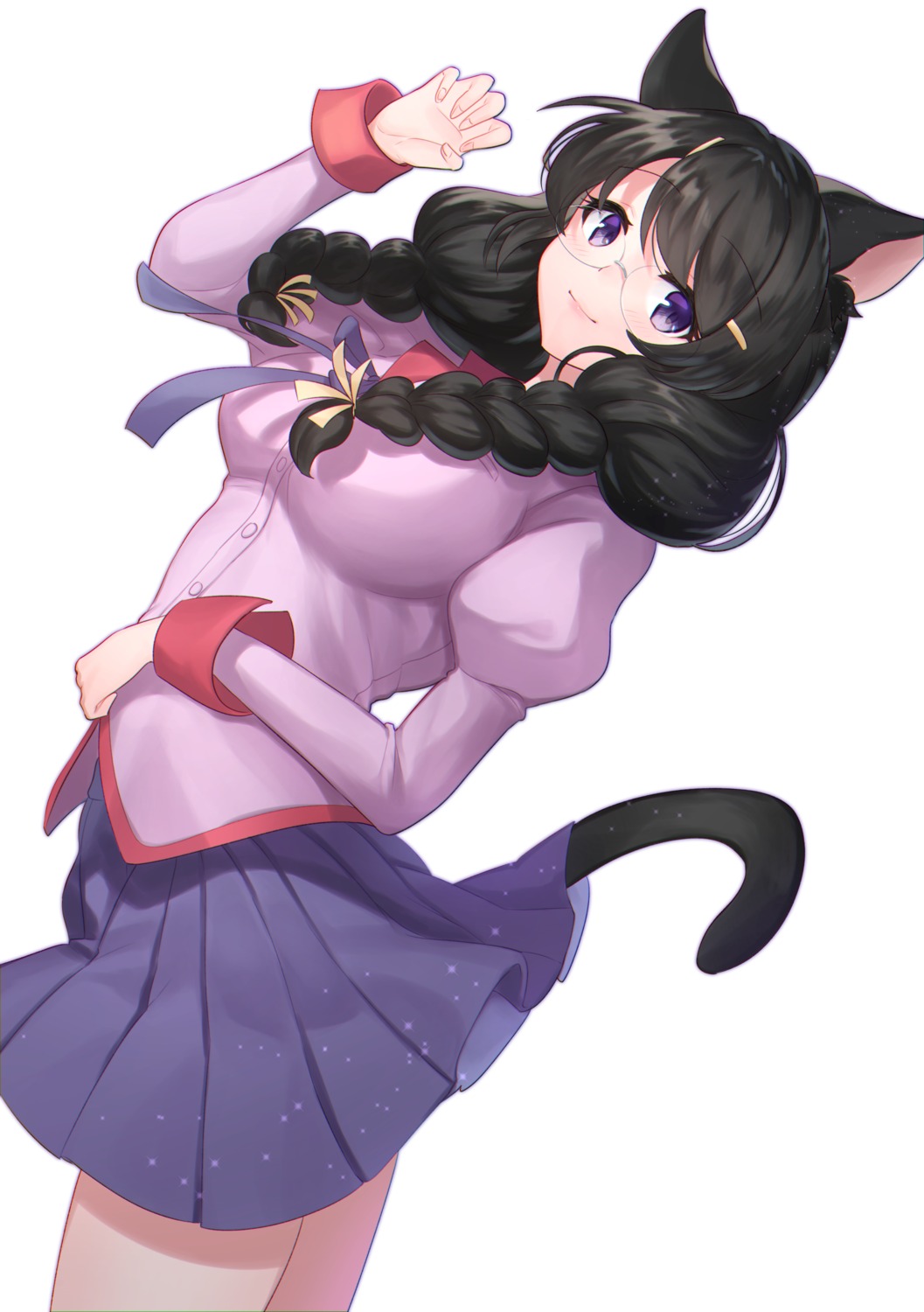 animal_ears hanekawa_tsubasa megane monogatari_(series) nekomimi seifuku skirt_lift tagme tail