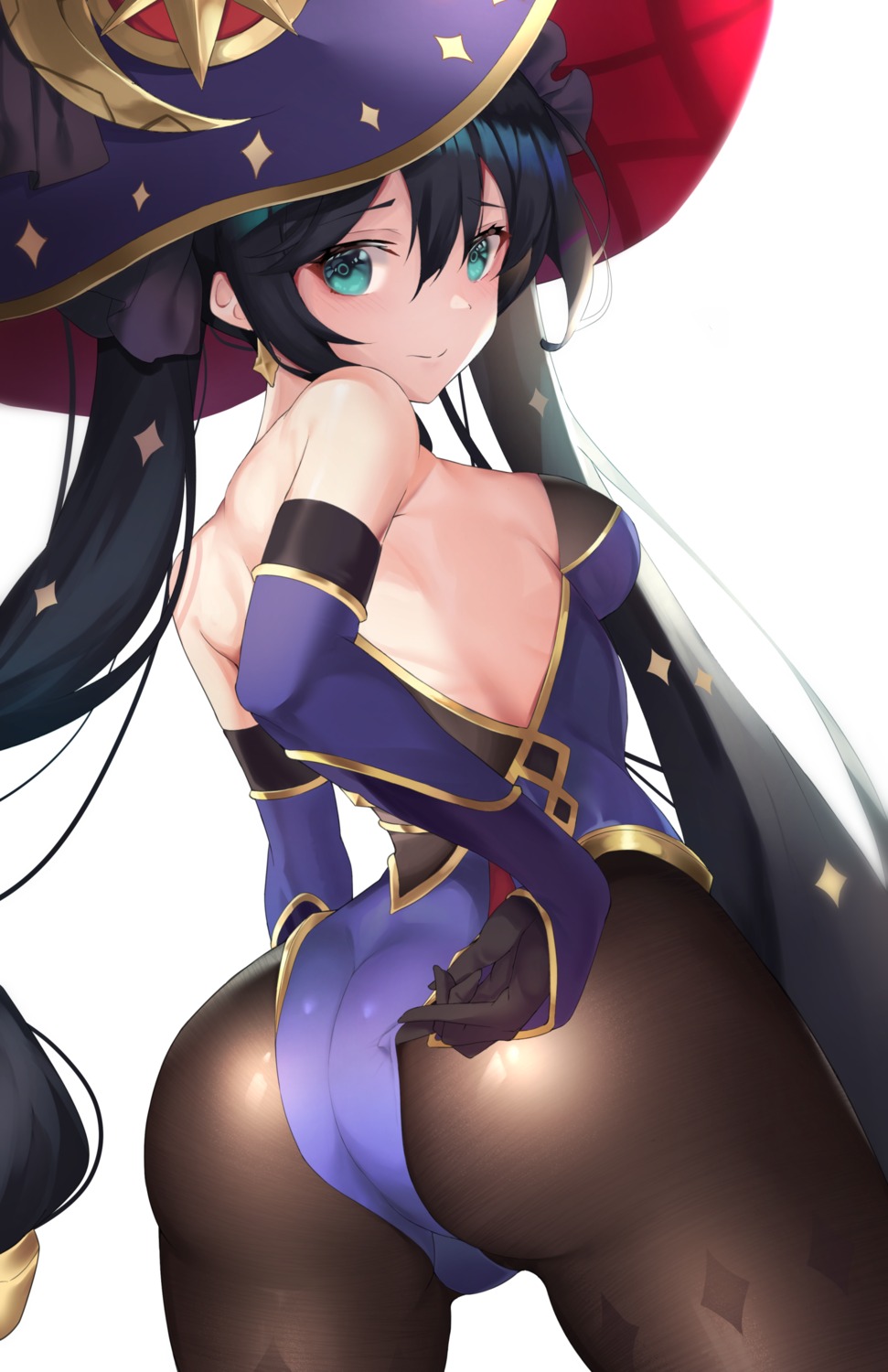 ass genshin_impact meow_nyang mona_megistus no_bra pantyhose witch