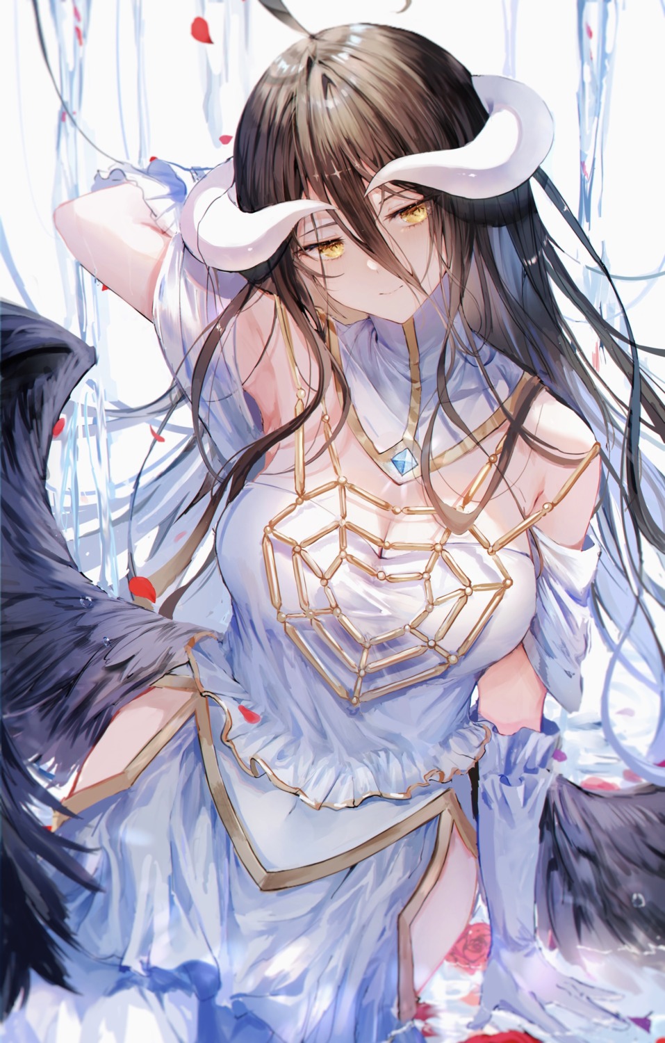 albedo_(overlord) cleavage dress horns noyu overlord wet wings