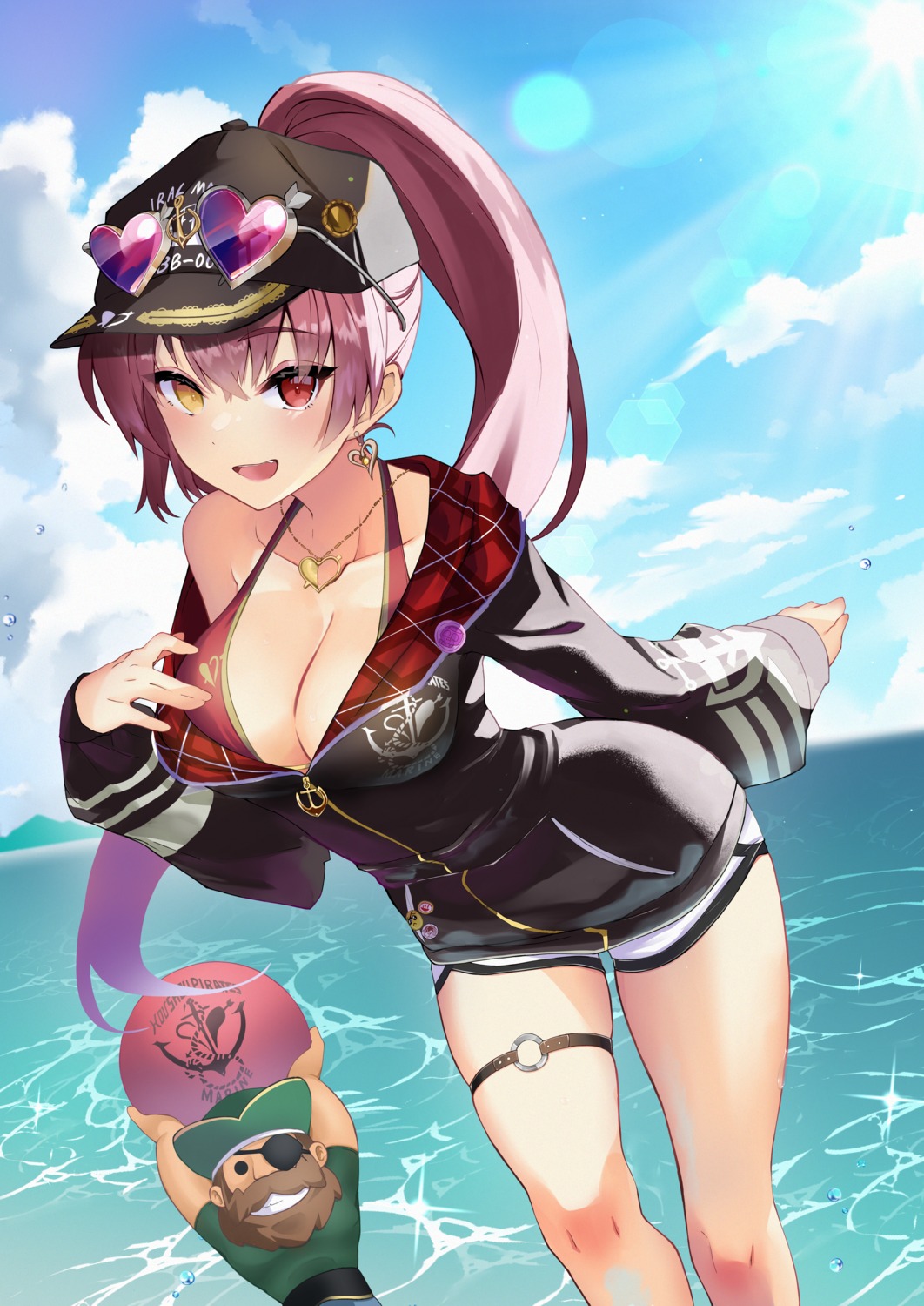 bikini_top garter heterochromia hololive houshou_marine megane meteor_(yamashou) open_shirt swimsuits