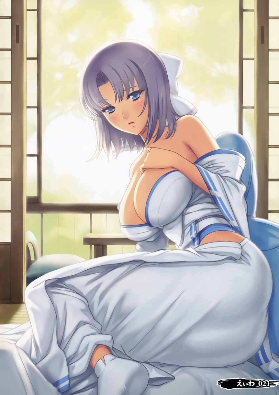 ass breast_hold cleavage eiwa no_bra open_shirt screening senran_kagura yukata yumi_(senran_kagura)