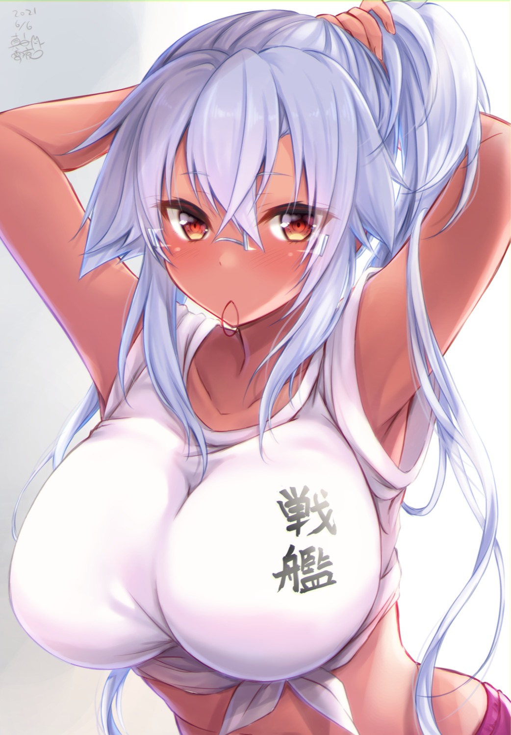 kantai_collection mashiro_yukiya megane musashi_(kancolle) shirt_lift