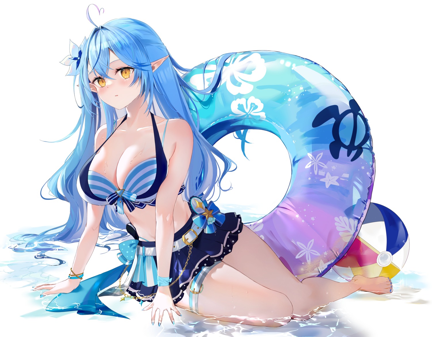 aya02ka bikini elf hololive pointy_ears swimsuits yukihana_lamy