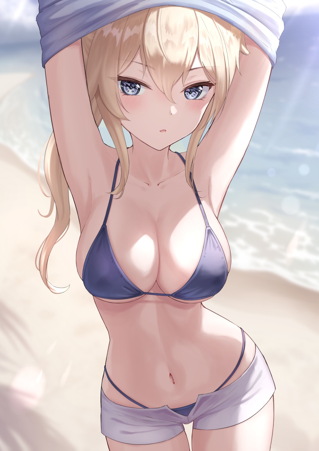 bikini erect_nipples genshin_impact jean_(genshin_impact) marinesnow shirt_lift swimsuits