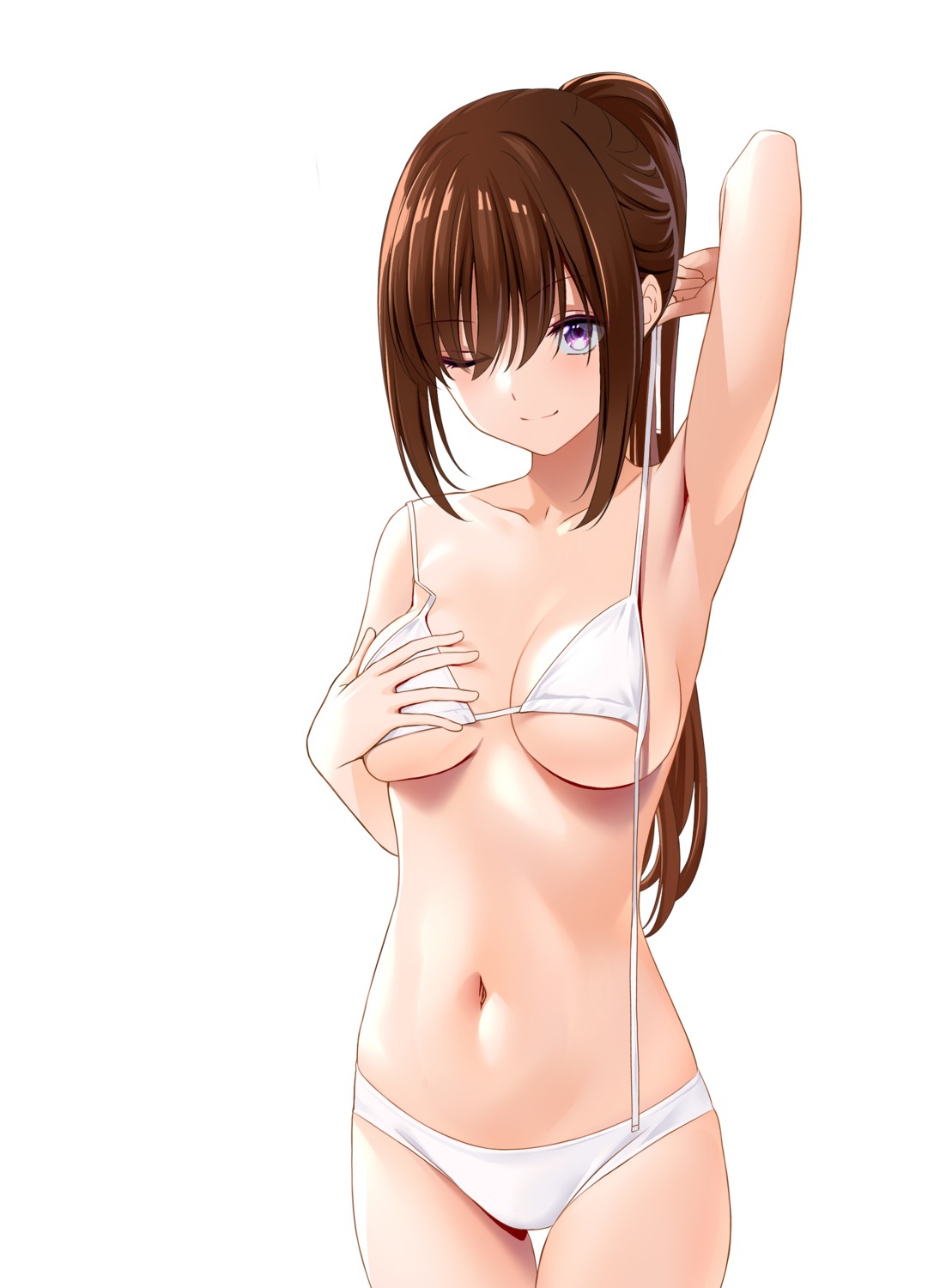 bikini breast_hold marui_koishi swimsuits undressing