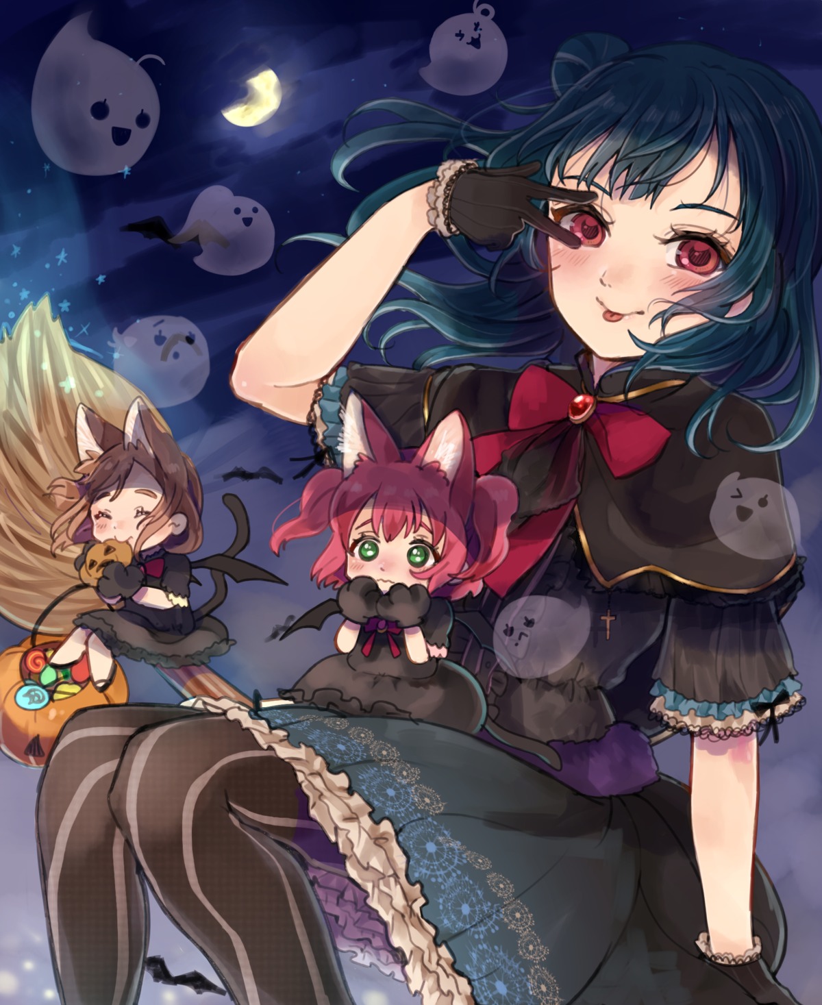 animal_ears beniko08 chibi dress kunikida_hanamaru kurosawa_ruby love_live!_sunshine!! tail tsushima_yoshiko witch