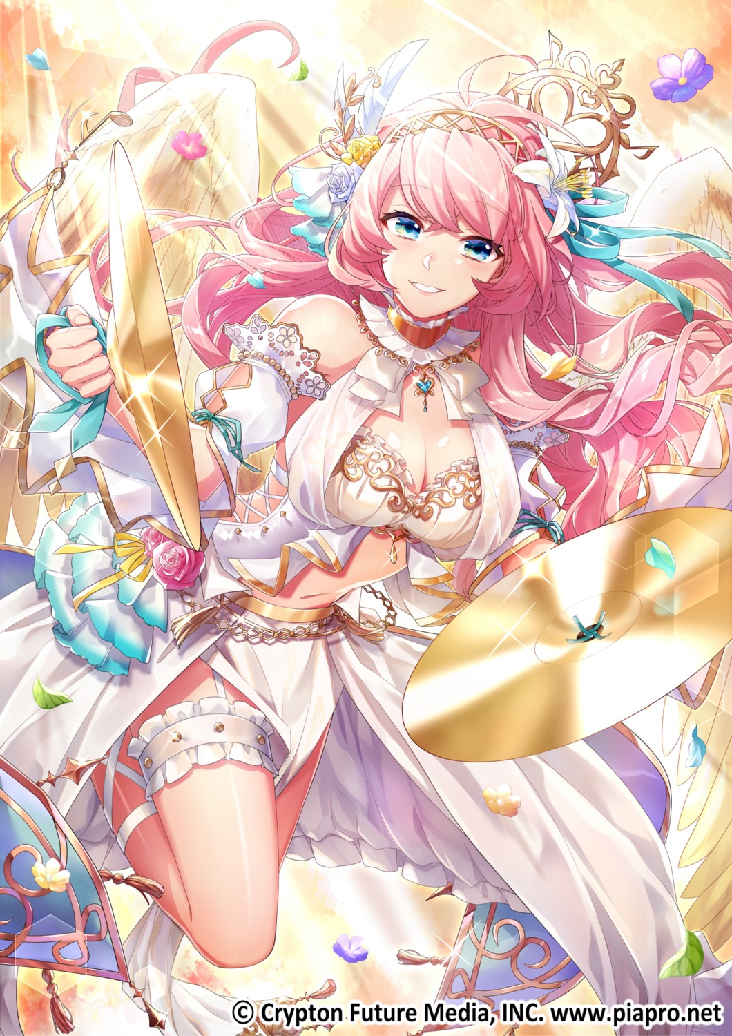 bra cleavage garter megurine_luka open_shirt see_through tagme vocaloid wings