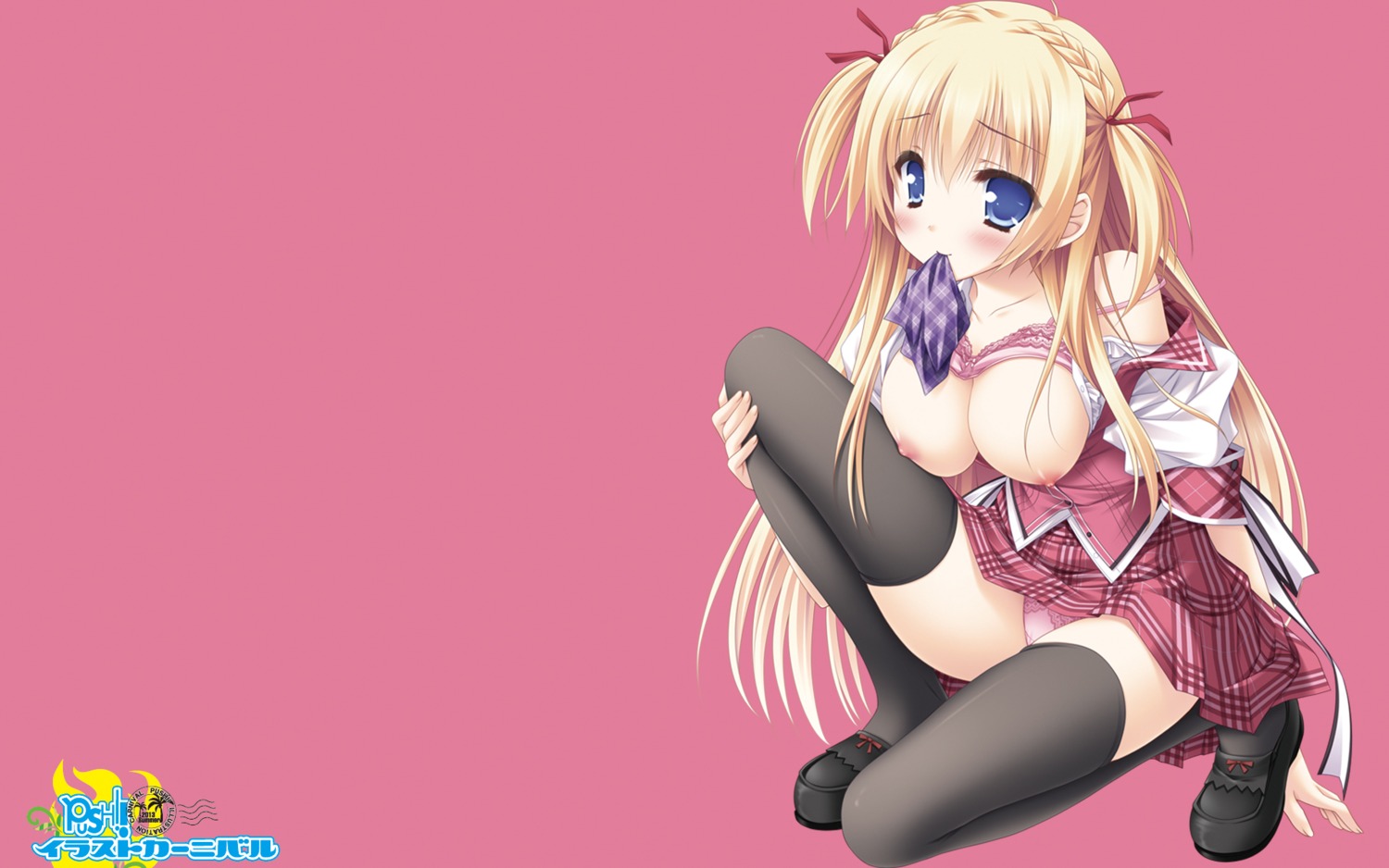 bra breasts cleavage hanairo_heptagram moekibara_fumitake nipples pantsu tamami_koishikawa thighhighs wallpaper