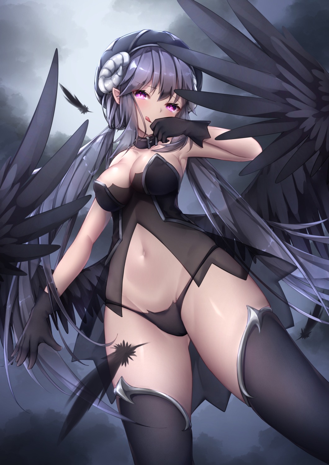 horns no_bra pantsu pointy_ears see_through thighhighs umou_(may65879) wings