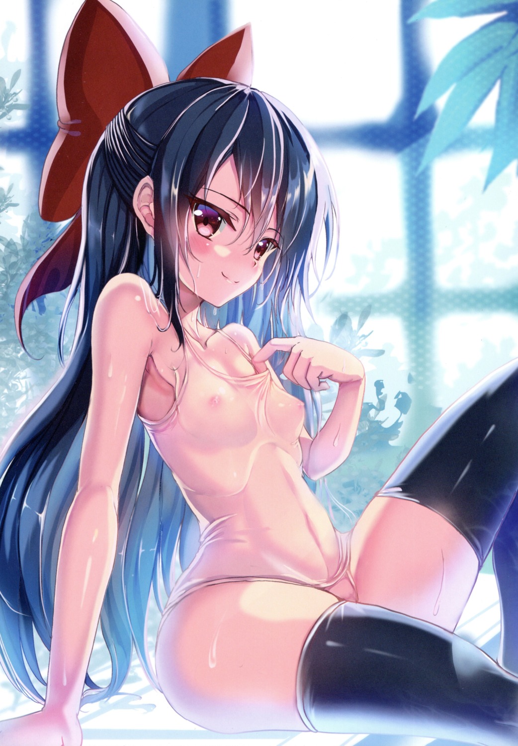 nipples school_swimsuit see_through swimsuits tagme thighhighs wet wet_clothes