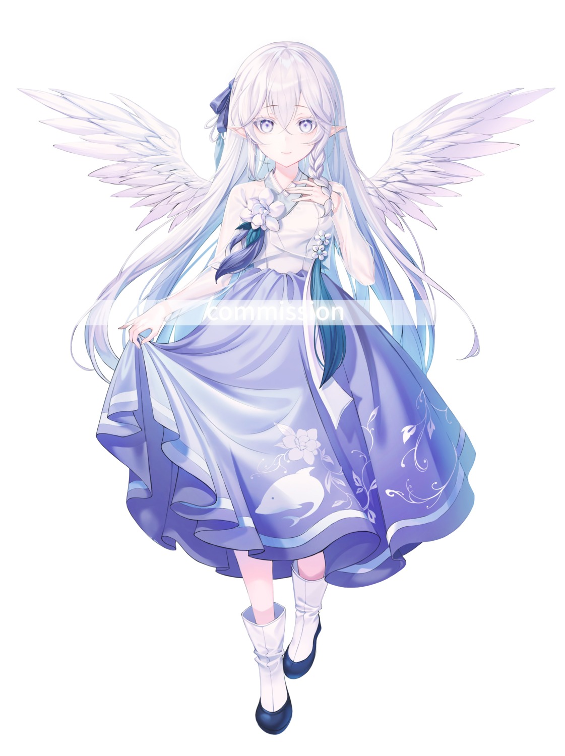 asian_clothes harusame_(user_wawj5773) pointy_ears skirt_lift watermark wings