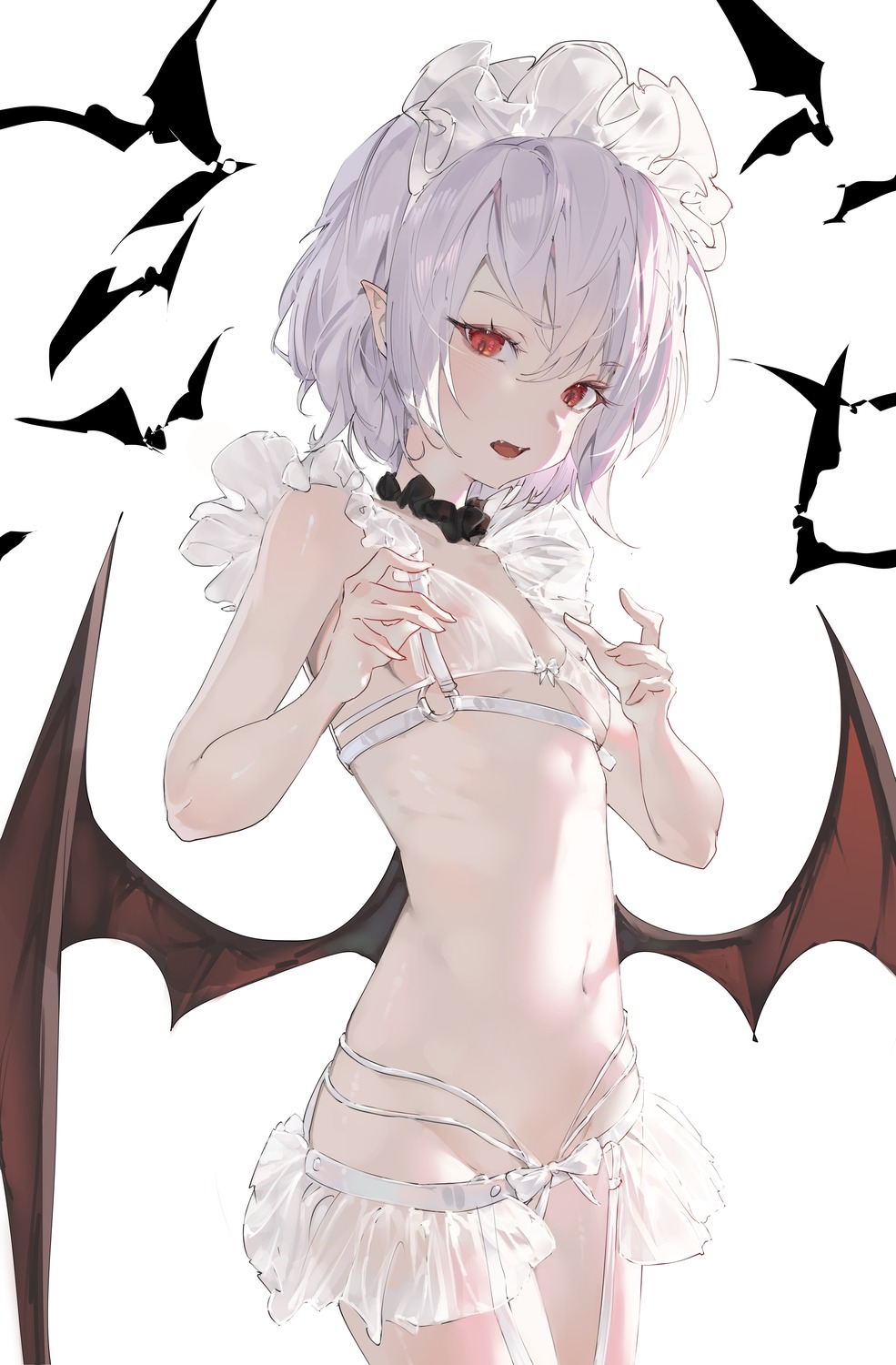 areola bra devil lingerie loli mont_blanca pantsu pointy_ears remilia_scarlet see_through thong touhou wings