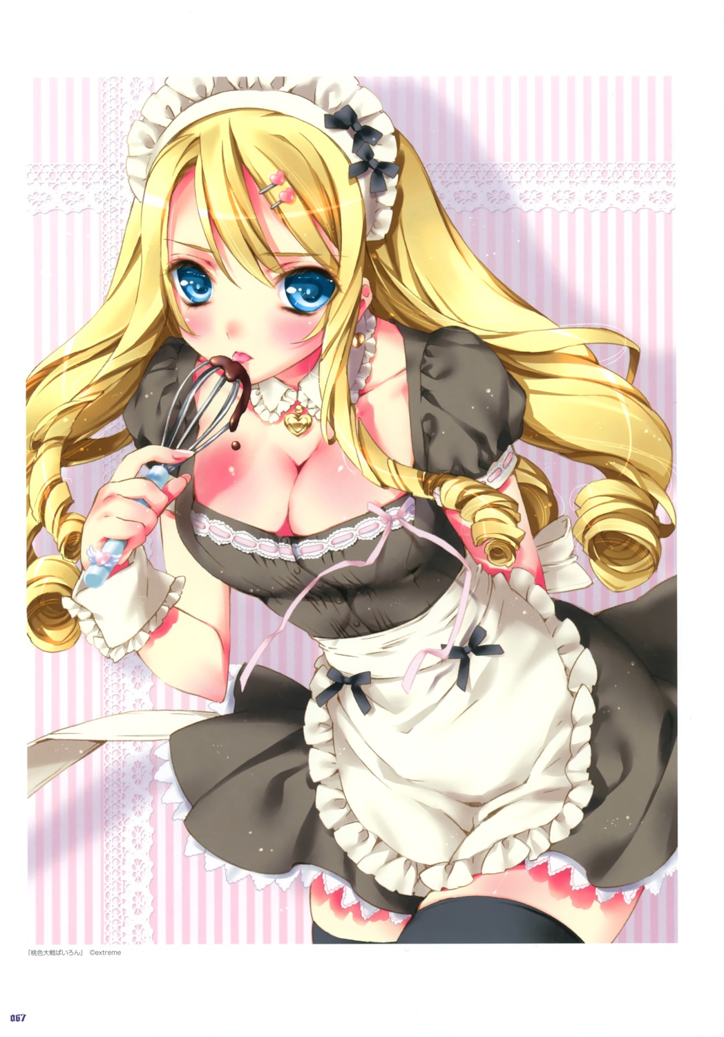 cleavage kamiya_maneki maid thighhighs