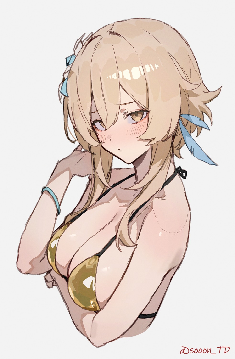 bikini_top genshin_impact lumine sketch sooon swimsuits