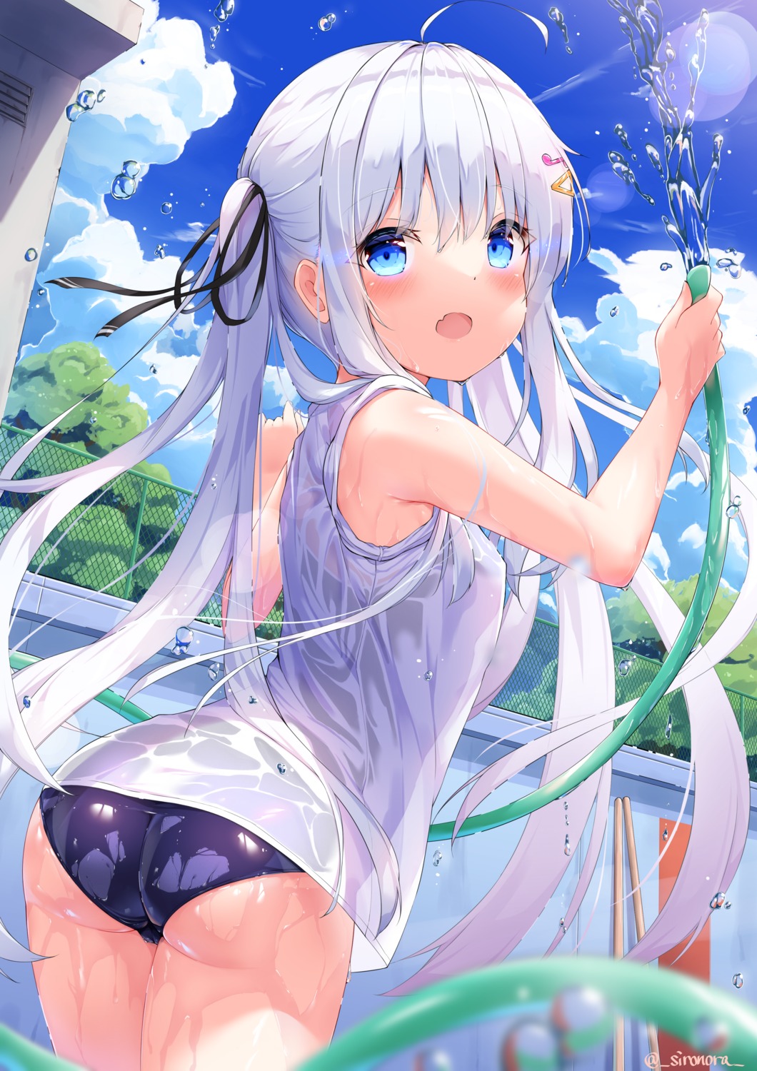 ass cameltoe loli school_swimsuit see_through shironora swimsuits wet wet_clothes