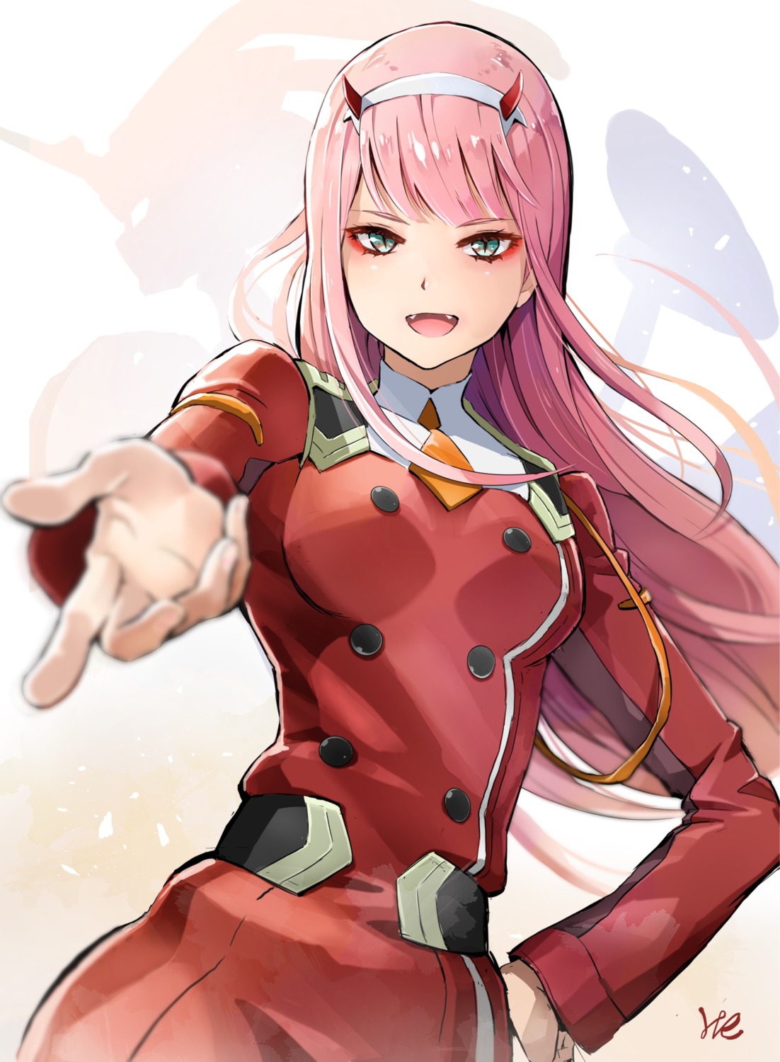 darling_in_the_franxx horns hoshizaki_reita mecha strelizia uniform zero_two_(darling_in_the_franxx)