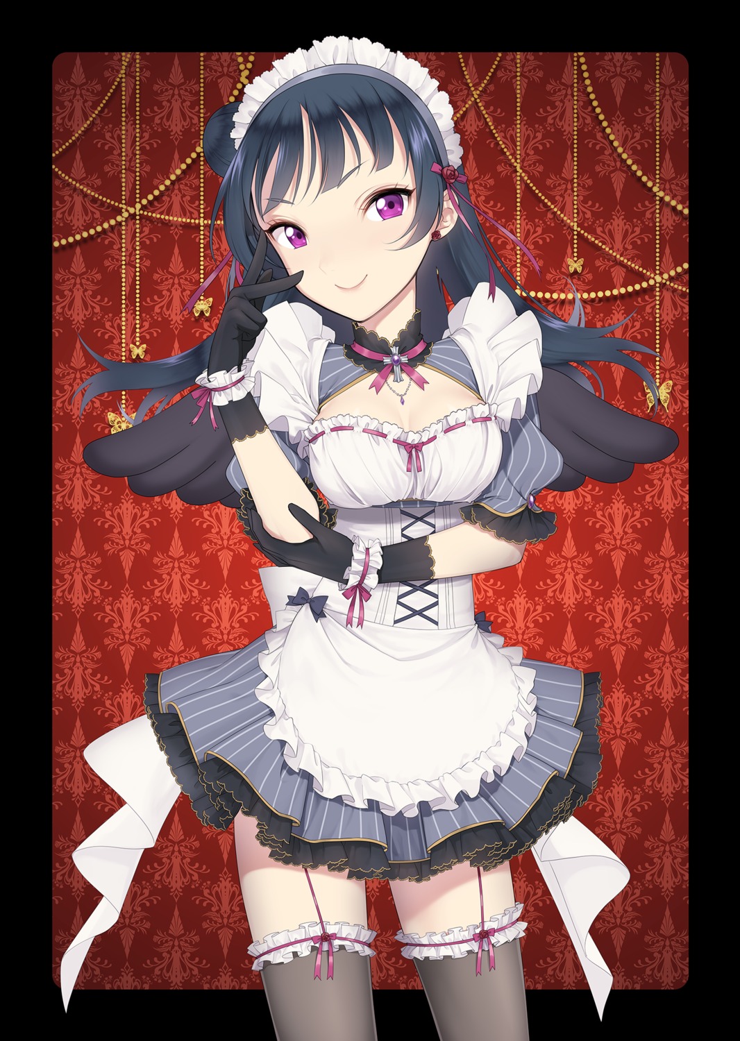 cleavage love_live!_(series) love_live!_sunshine!! maid thighhighs tsushima_yoshiko wings