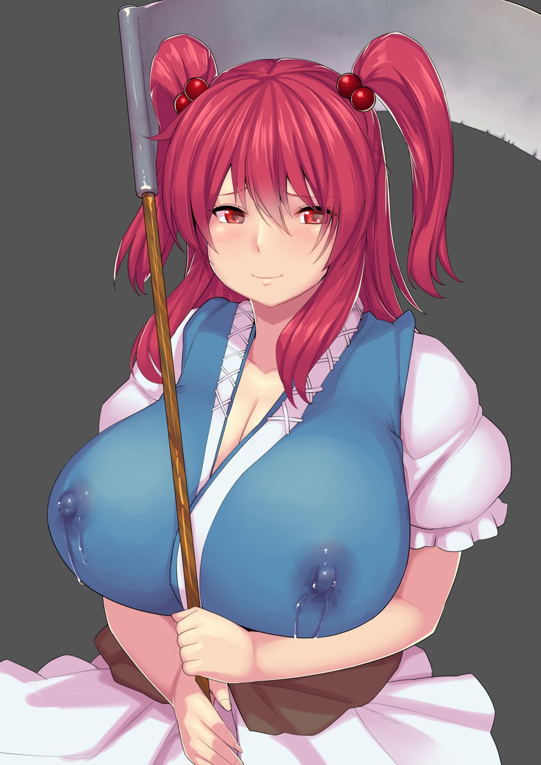 cleavage erect_nipples hakai_shin lactation no_bra onozuka_komachi see_through touhou weapon wet_clothes