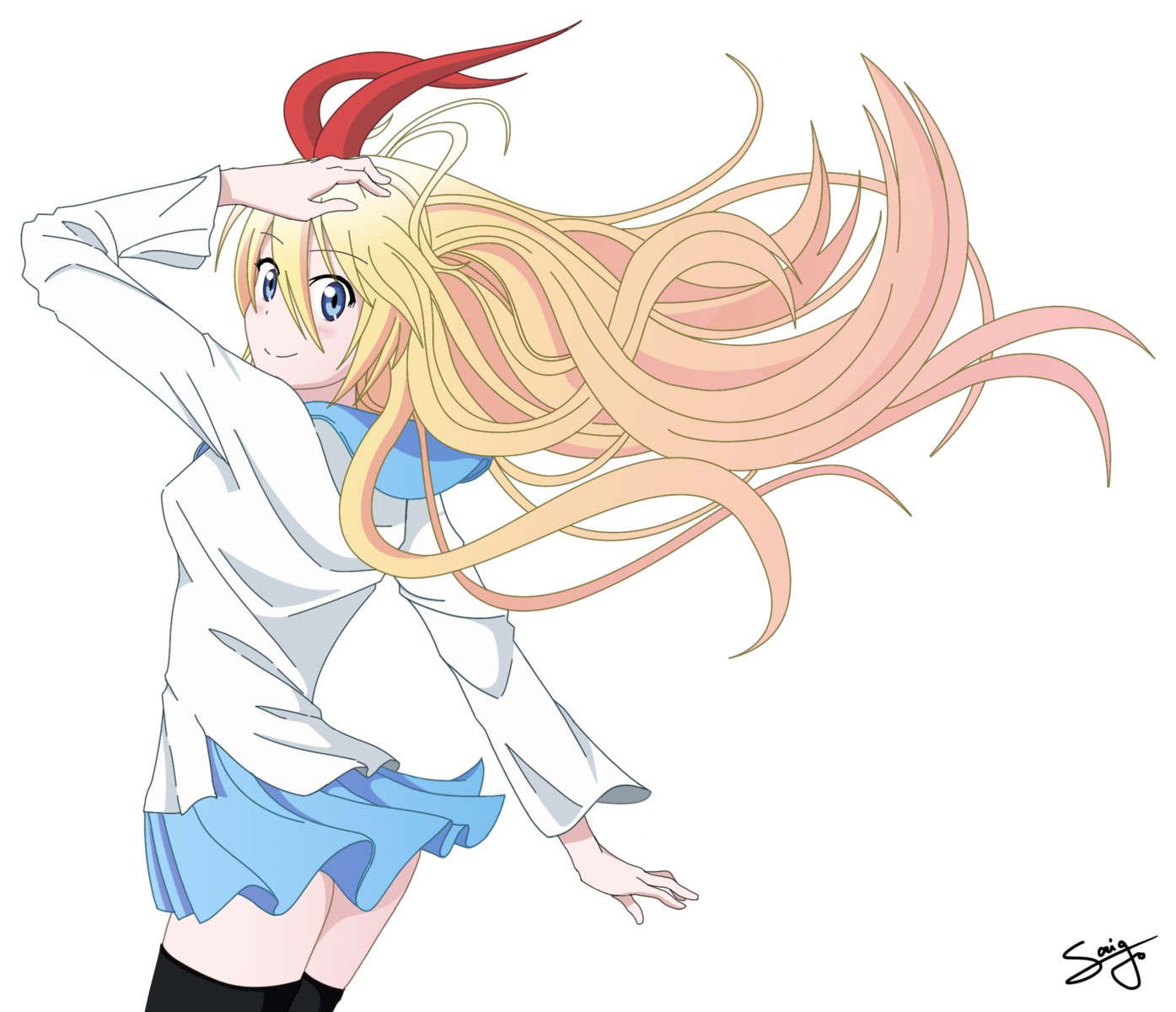 kirisaki_chitoge nisekoi seifuku skirt_lift tagme thighhighs