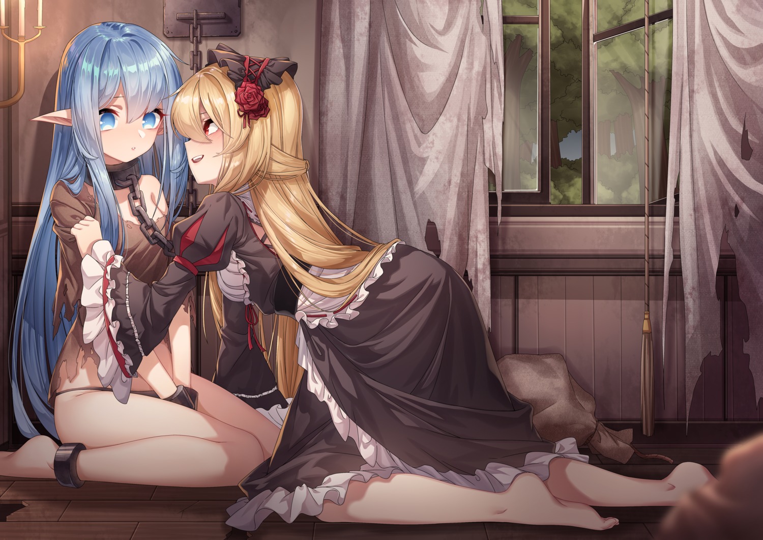 dress feet pantsu pointy_ears rukousou_no_hana torn_clothes