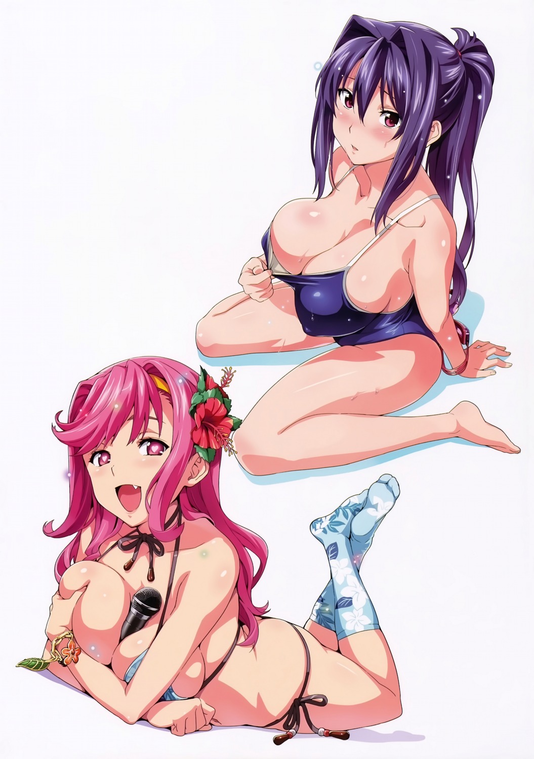 bikini breast_hold celia_ootsuka cleavage erect_nipples maken-ki! nijou_aki school_swimsuit swimsuits takeda_hiromitsu wet