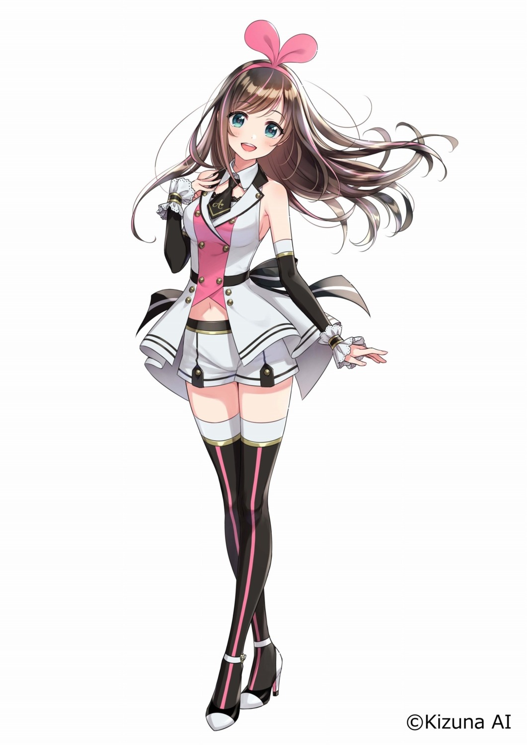 a.i._channel heels kizuna_ai morikura_en thighhighs