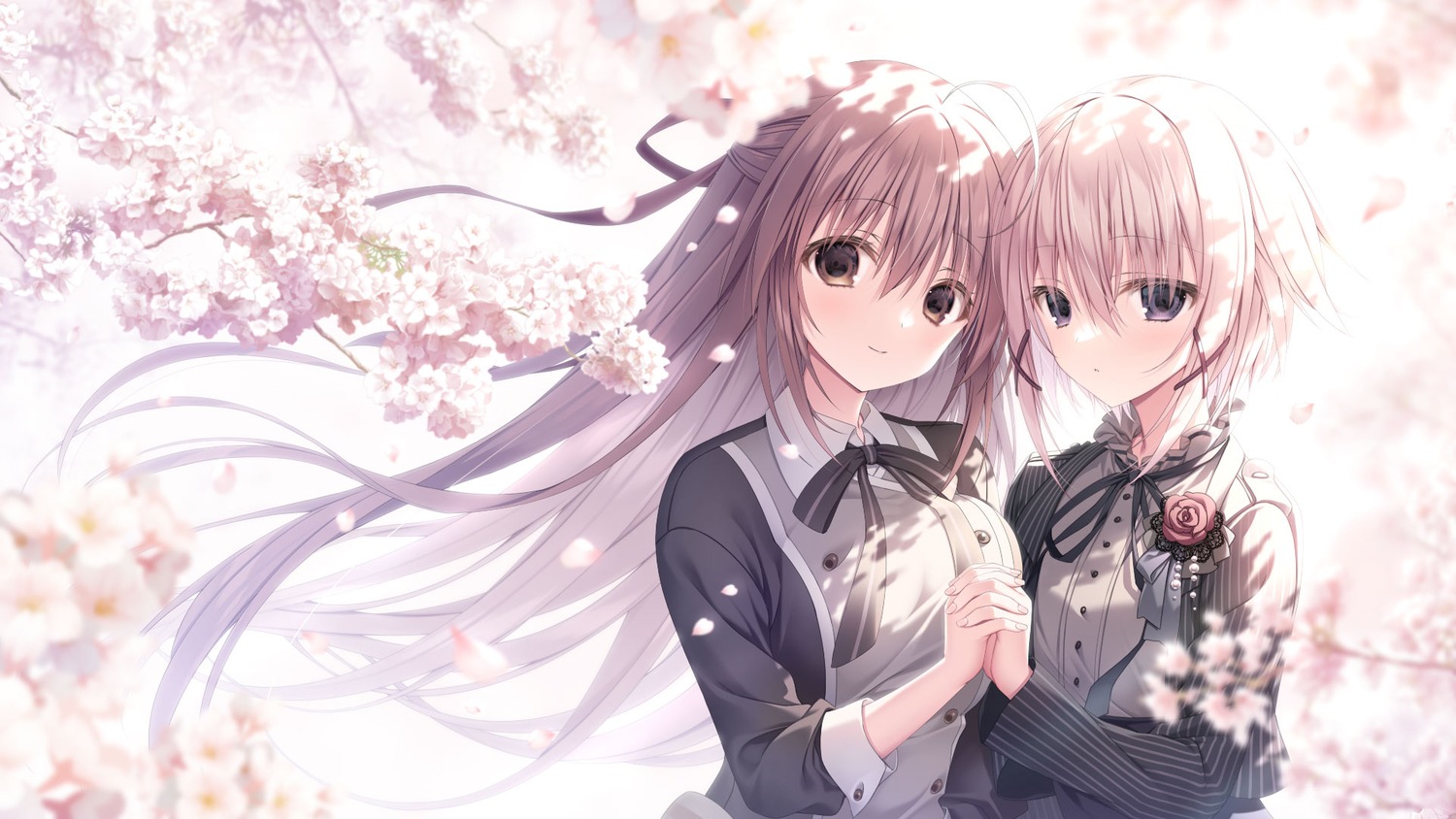 inugami_kira makura misakura_rin natsume_shizuku sakura_no_toki sakura_no_uta seifuku wallpaper yuri