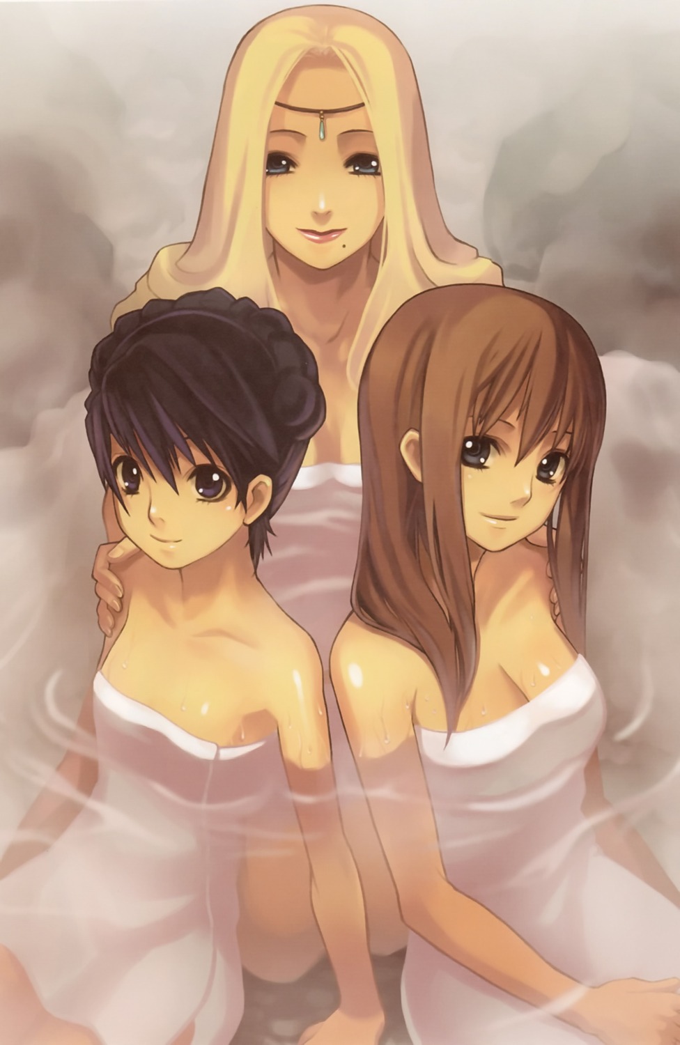 ar_tonelico aurica_nestmile claire_branch misha_arsellec_lune nagi_ryou onsen towel