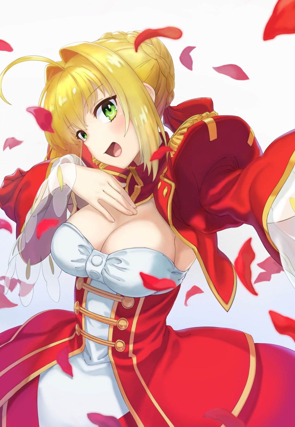 cleavage dress fate/extra_last_encore saber_extra tuchinokoeffect