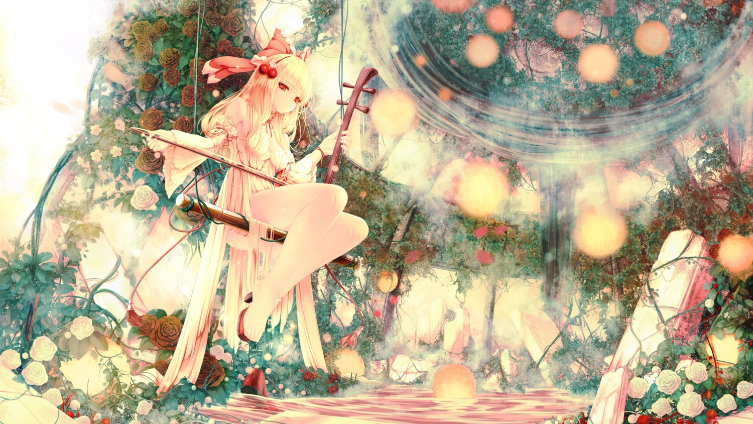 artist_revision dress feet heels landscape no_bra satsuki_rin seelehan skirt_lift touhou wallpaper