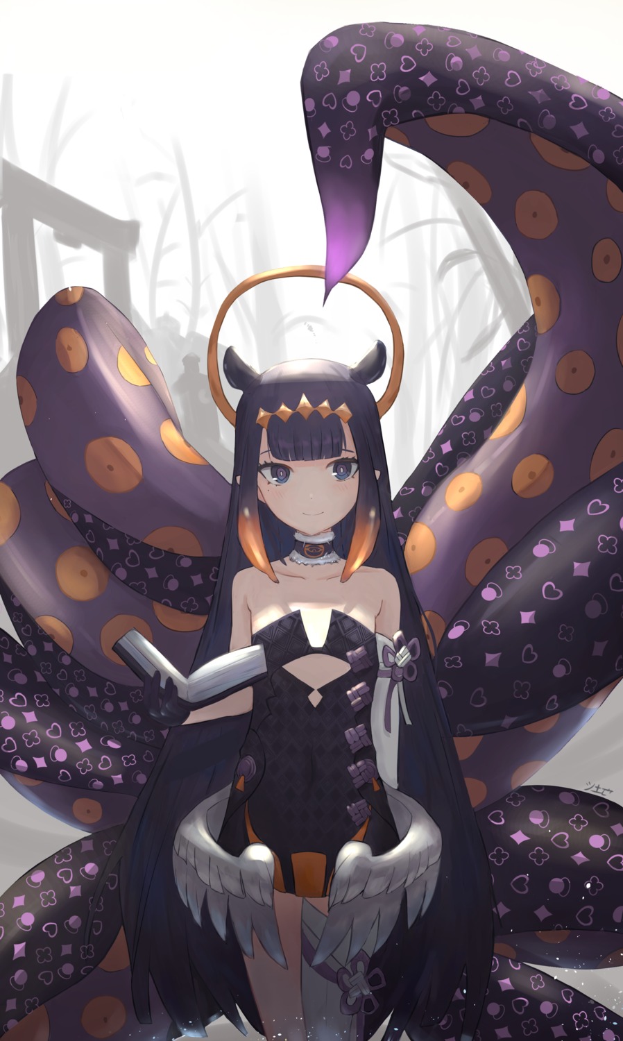 hololive hololive_english jeze ninomae_ina'nis no_bra pointy_ears tentacles thighhighs wings