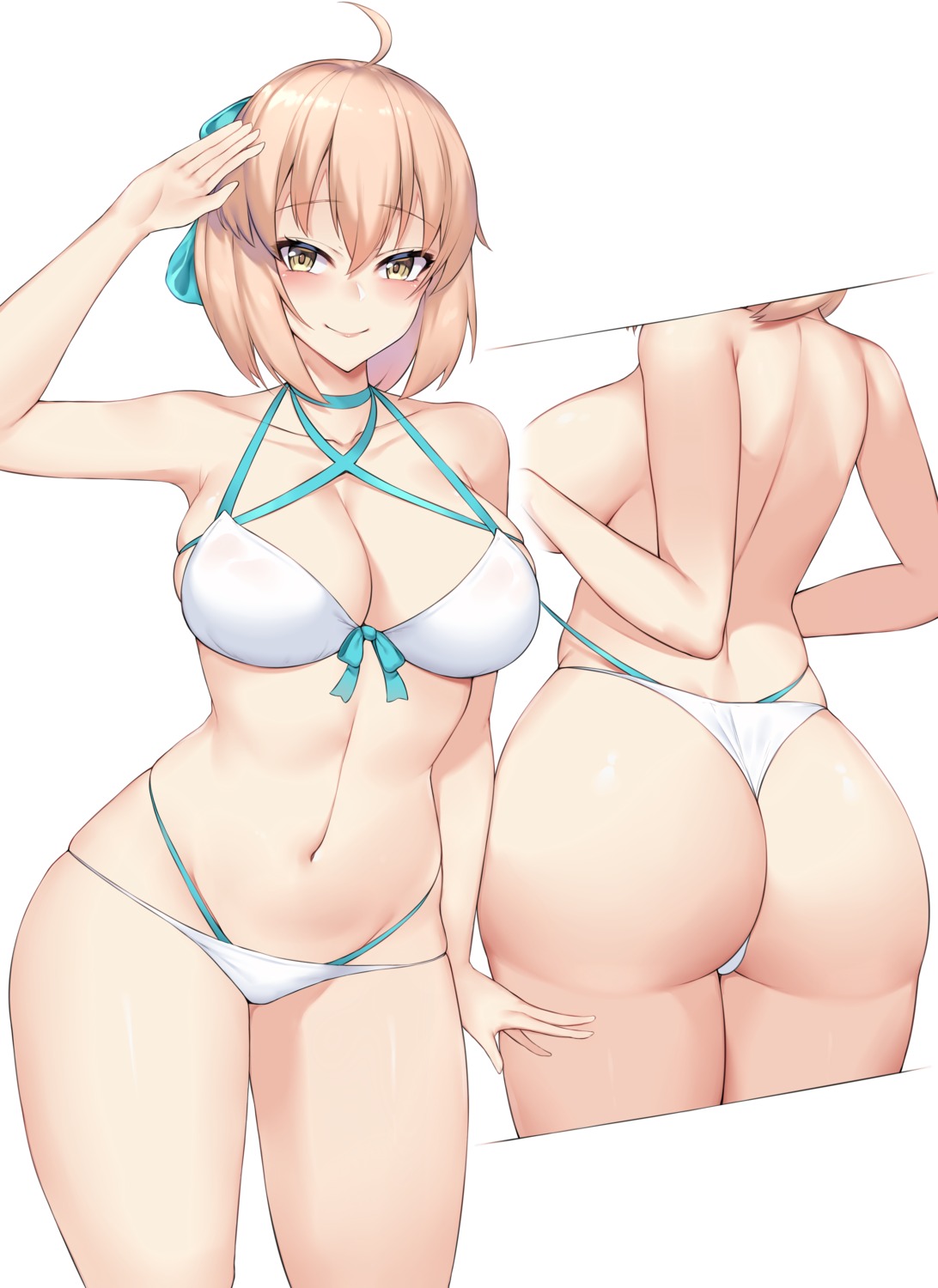 ass bikini fate/grand_order kuavera okita_souji_(fate) swimsuits thong topless
