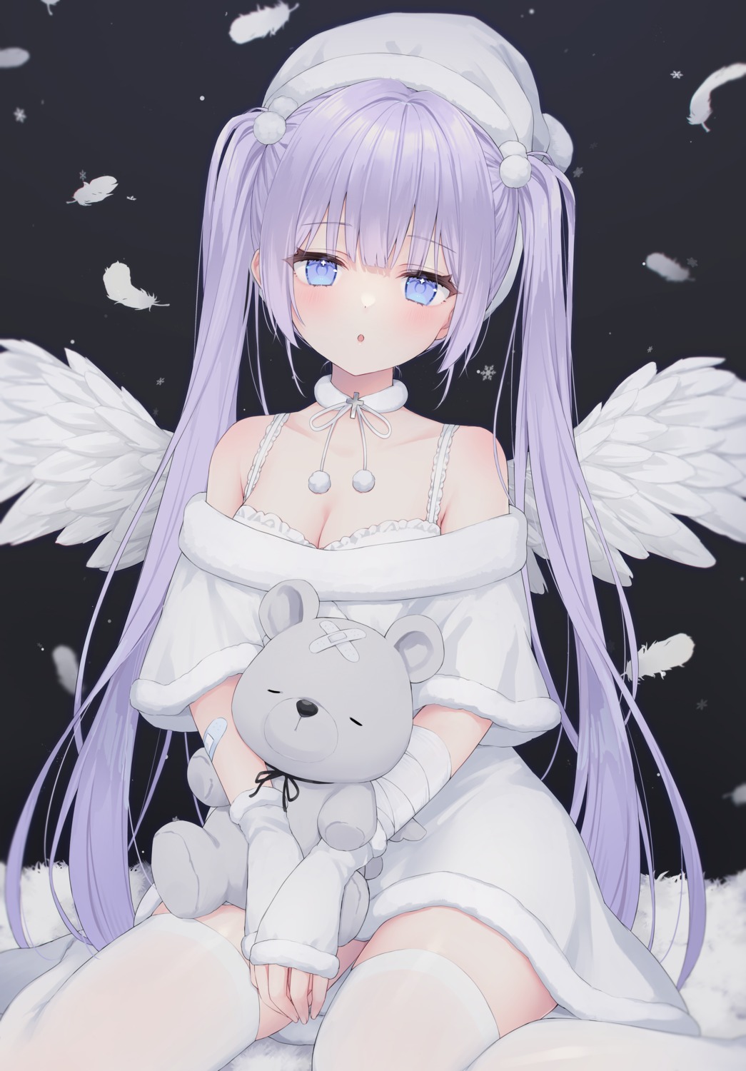 bandages bandaid christmas cleavage see_through shano_hiyori thighhighs wings